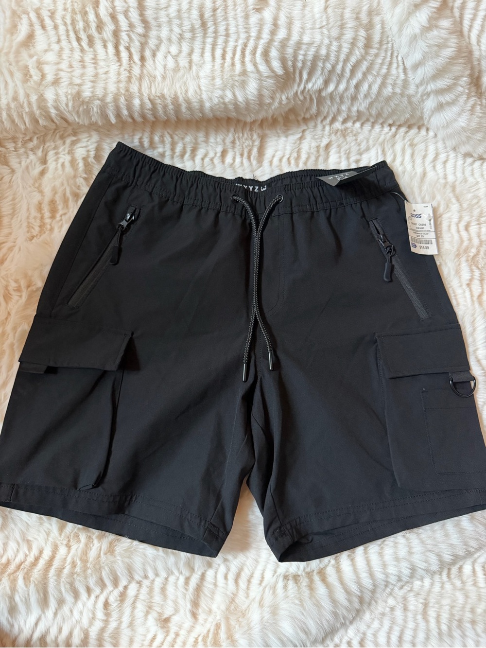 Men's Black Cargo Shorts with Zip Pockets